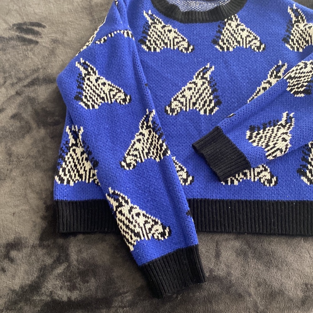 Bright blue Shein ZEBRA sweater
